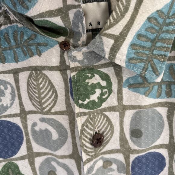 Vintage Chiamare Shirt Mens L Loop Collar SS Green Geometric Abstract Print - Picture 3 of 10